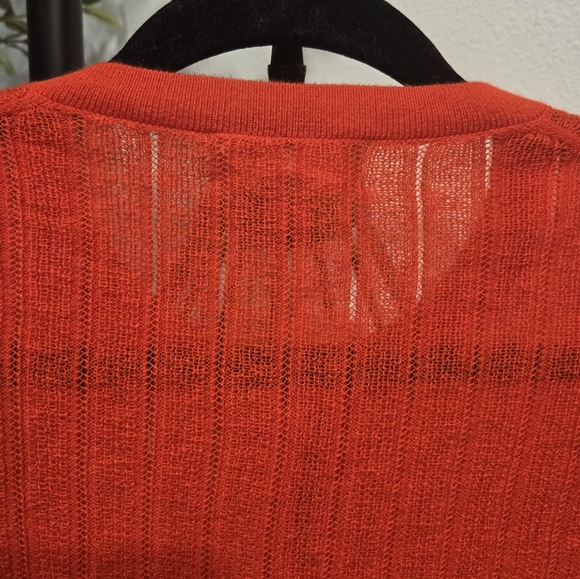 NWT J CREW Featherweight cashmere pointelle shrunken cardigan sweater red Sz L - Picture 9 of 11
